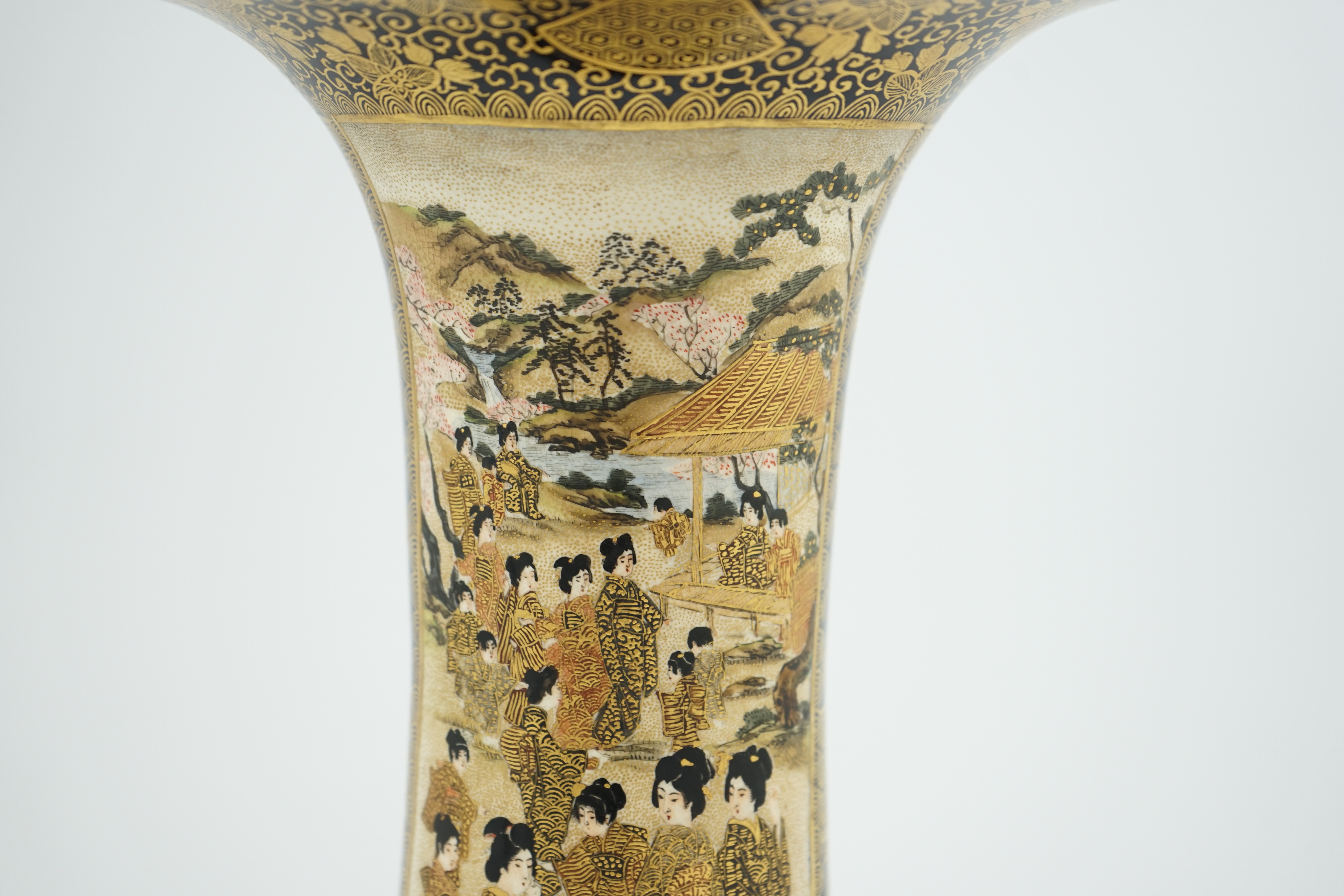 A large Japanese Satsuma blue ground ‘bijin’ vase, Meiji period